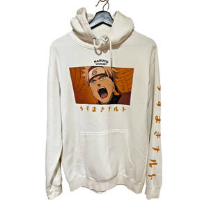 Naruto Shippuden Uzumaki 20th Anniversary Hoodie Sweatshirt Pullover White SZ Md